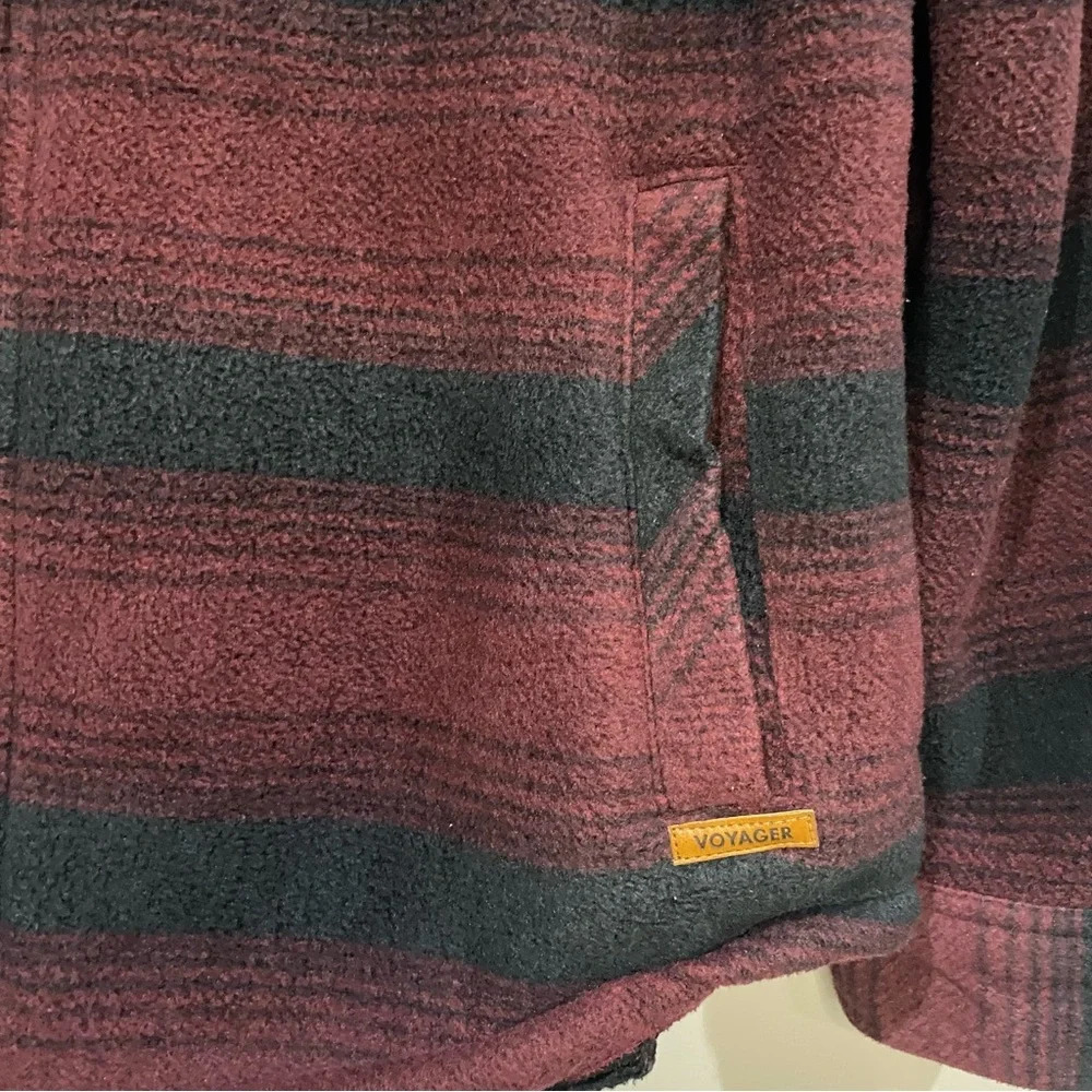 Voyager Men's Remote Plaid Fleece Shirt Jacket Large black maroon Sherpa - Picture 4 of 9